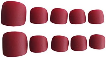 24 pcs Matte False Toenails Short Fake Toe Nails Full Cover Solid Color False Feet Nails Press On Toenails for Women Girls (Wine Red)