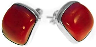 Red Coral & Silver Stud Earrings