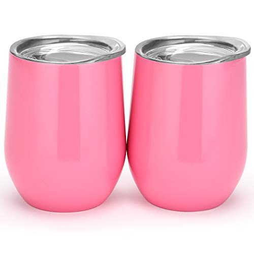 MASCOTKING Wine Glasses Tumbler - 12 oz 2 Pack - Double Wall Vacuum Insulated Cup with Lids for Keeping Wine, Coffee, Drinks - Beverage Warm in Winter - Christmas Present