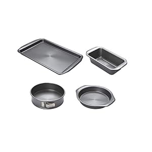 Circulon Momentum Bakeware Set of 4 with Baking Tray, Loaf Tin, Springform Cake Tin & Round Cake Tin - Grey Steel…