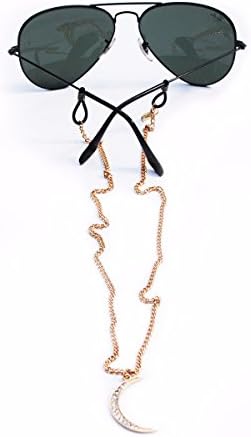 Sintillia Moon Backlace Statement Sunglass Strap, Glasses Chain, Eyeglass Cord, Gold (Gold with Black Attachments)