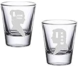 Brindle Southern FarmsI Love You I Know Shot Glass Set of Two, Etched Glassware Set - Wedding, Anniversary, Sci-fi Space Star Love Wars Wedding Gift Set of 2 Glassware