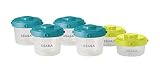 BEABA Clip Containers, Set of 6, 2oz & 4 oz for Snacks and Baby Food, Peacock