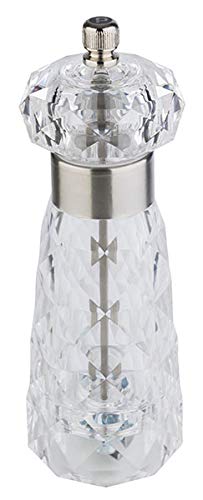 APS Diamond Pepper Mill, Transparent Acrylic Pepper Jar, Carbon Steel Grinding Mechanism, Infinitely Adjustable, Diameter 6 cm, Height 18 cm
