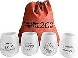 4 Wine Glasses Unbreakable W/Bag-Great Gift Food Grade Silicone Funny and Durable Shatterproof Stemless Wine Beer Whiskey Cocktail any Beverage Outdoor Party Pool Camping Beach Take Anywhere (Happy)