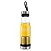 Oct17 Tea Infuser Glass Water Bottle - Hot and Cold Fruit Drink Containers, Extra Strong Stainless Steel, Portable Sport Travel Bottles - 440ml