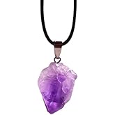 ZhangyiHot 1Pc purple Natural Amethyst Raw Stone Pendant Necklace for Ideal Gift Women Men Raw Amethyst Pendant Crystals Necklaces Reiki Meditation Therapy Alternative Medicine