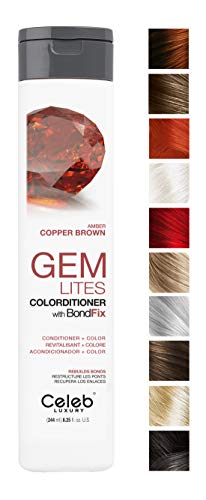 Celeb Luxury Gem Lites Colorditioner: Amber Copper Brown Hair Color Depositing Conditioner, BondFix Bond Rebuilder, 10 Traditional Colors, Stops Fade. Condition + Color, Cruelty-Free, 100% Vegan