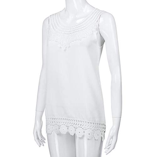 image for iYBUIA Women O-Neck Sleeveless Pure Color Lace Plus Size Vest Loose T-