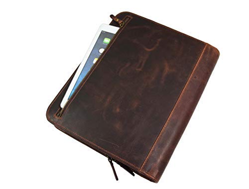 Leather Portfolio | Zipper Binder Planner 2018-2019 | Tablet Holder by Aaron Leather (Cedar Brown)