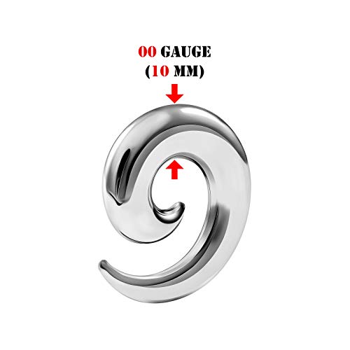 BIG GAUGES Pair of Surgical Steel 00g Gauge 10mm Taper Spiral Expander Hollow Piercing Jewelry Stretching Earring Ear Plugs BG2779 - Thumbnail 2