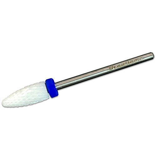 Beauticom Professional USA Ceramic White Flame Cone Shaped Bit Nail Drill (Grit: MEDIUM) 3/32" Shank Size