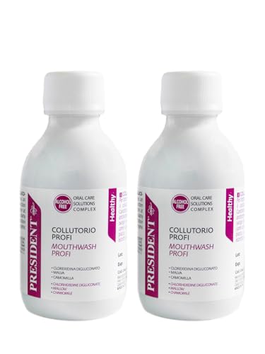 President KIT 2 COLLUTORIO PROFI con Clorexidina 0.20%. Contrasta la formazione di Placca, Carie e Gengiviti. Ideale dopo interventi chirurgici. Azione antibatterica. Senza Alcool. 2X200ml