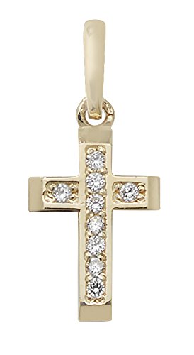 Classical 9ct Gold Ladies Cross Pendant with Cubic Zirconia/CZ - 17mm*8mm WJS10724