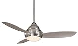 Minka Aire F577-BNW Concept I Outdoor Ceiling Fan, 52-Inch 3 Silver Blades, Integrated Light with White Opal Glass, Brushed Nickel Wet Finish