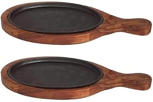 Paramount nautical store cast iron skillet set sizzling plate with wooden base and cloth handles perfect for fajitas and more