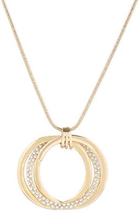 VUJANTIRY Long Necklace for Women Triple Circle Pendant Necklace Crystal Interlocking Pendants Lariat Necklace