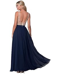 Vestido de noche de gasa con cuello en V para mujer