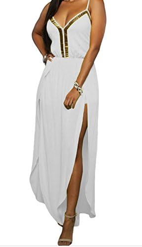 YeeATZ Gold Hardware Decor Leg Slit Crisscross Back Jumpsuit (White,L)