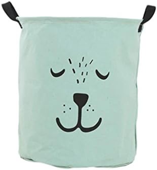 good01 Folding Laundry Bag Cute Bear Round Bucket Canvas Toy Clothes Storage Basket (Cyan)