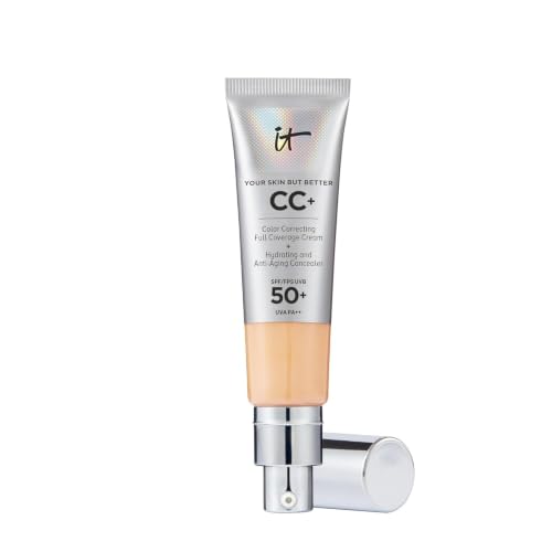 IT Cosmetics CC+ Cream SPF 50+ Full-Coverage CC Foundation, Hydrating Skincare, With Hyaluronic Acid, Niacinamide & Vitamin E for a Radiant Finish, Your Skin But Better, Shade: Medium, 32ml