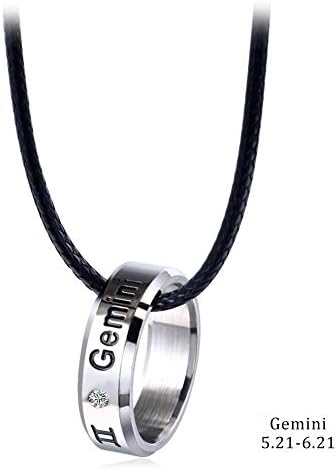 xingqiong Zodiac Constellation Necklace for Women Stainless Steel Horoscope Sign Tag Ring Necklace Choker Men Girls Guard Jewelry Birthday Gift