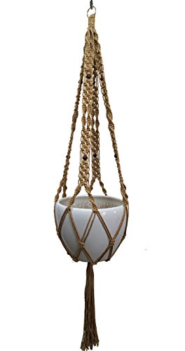 Hanpo Hemp Rope Macrame Plant Hanger Hanging Planter 4 Legs 59 Inch, No Hook, Pot and Plant Included for 12-13 inch Plant Pot (Light Brown-Hemp)