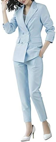 Amazon Co Jp 女性のオフィスレディーパンツスーツの Olブレザースーツジャケットと足首の長さのズボン赤2枚セットスーツ Color Blue Size Xxl ホーム キッチン