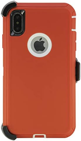 WallSkiN Turtle Series Holster Case for iPhone Xs Max (6.5”), 3-Layer Full Body Life-Time Protection, Protective Heavy Duty & Carrying Belt Clip - Red/White