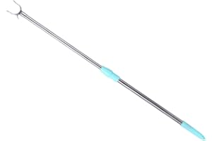 Healifty Telescoping Stainless Steel Retractable Clothes Reach Pole with Alloy Head, Short Blue Garment Rod