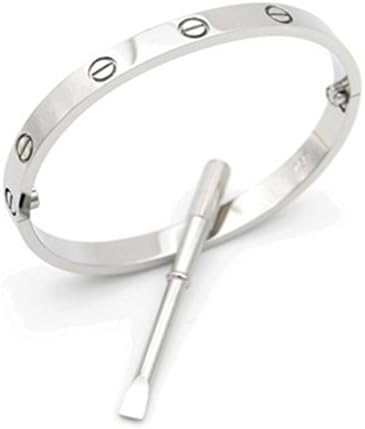 Luxury Official Celebrity Shine Love Screw Bangles Bracelets with Screwdriver for Women and Men (Silver-18cm)