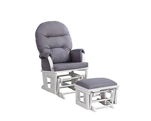 Shermag Contemporary Style Rocker and Ottoman Glider, White with Grey