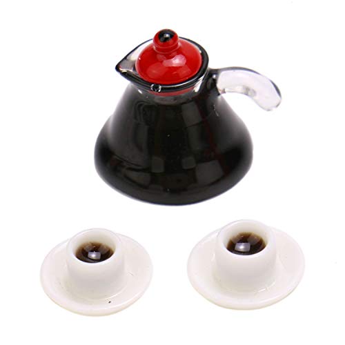 JETEHO 1:12 Dollhouse Miniature Coffee Pot and Cups Set Miniature Play Food Doll House Accessories Play Scene Clay Mini Decor Gift - Thumbnail 2
