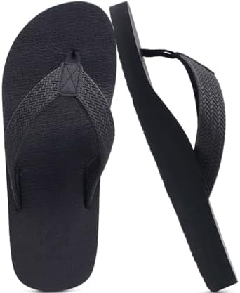 Mens All Black Yoga Mat Leather Flip Flops Slip On Indoor Outdoor Sandal Slipper JIAHONG Mens Flip Flops Yoga Mat Leather Flip Flops with  main image 3