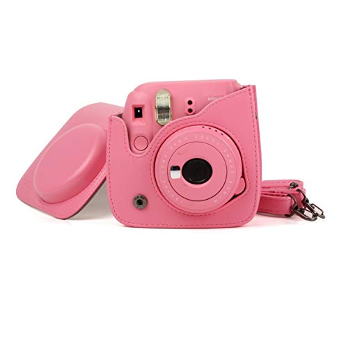 DKEnjoy Compatible Fuji Instax Mini 8/8+/9, PU Leather Camera Case Bag with Adjustable Strap for Fujifilm Instax Mini 8/8+/9 Instant Film Camera (Pink)