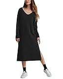 SUNNYME Women's Long Sleeve Pullover Drawstring Sweatshirt Casual Midi Hoodie Dress