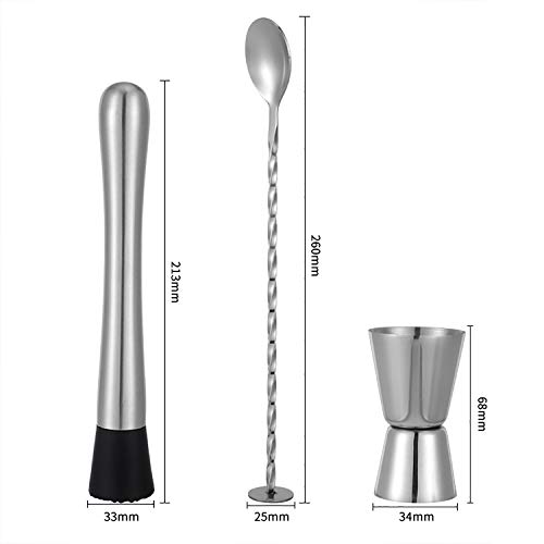 TNCO 25,4 cm Edelstahl-Stößel, Rührlöffel und Messbecher, 0,5/28,3 g, Cocktail-Shaker aus Edelstahl, 3-teiliges Set… – Bild 5