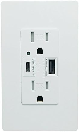 SECKATECH Type C USB Wall Outlet,4.2A USB-A, 3A TYPE-C Ports Charger Socket,15 AMP Tamper Resistant Receptacle , Included 2 Free Wall Plates &amp; USB Charging Sync Data cable