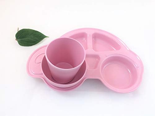 Next Gen Bamboo 3 Piece Kids Divided Plate Car Set, Eco Friendly Bamboo Kids Plate, Snack Bowl & Cup :: Non Toxic, Safe for all :: Mix & Match :: Biodegradable :: Great Gifts (Rose)