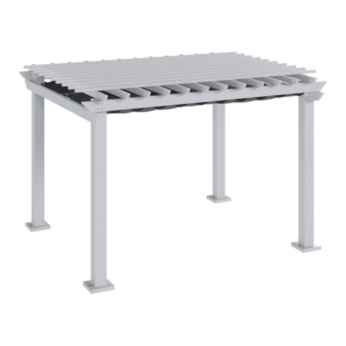 12 Ft. W x 10 Ft. D Patio Pergola with Retractable Canopy, White Powder-Coated Metal Frame, Gray UPF50+ Waterproof Shade Cover, Grape Trellis Top image 13