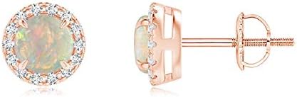 Claw-Set Opal and Diamond Halo Stud Earrings (4mm Opal)