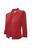 Ever77 Women's 3/4 Sleeve Open Bolero Cardigan/S,M,L,XL/TC1016-Red,L