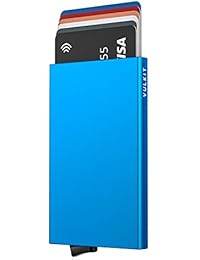 VULKIT Credit Card Holder RFID Blocking Pop Up Wallet Aluminum Security Card Holder for Man and Women Holds 4-6 Cards (Blue)