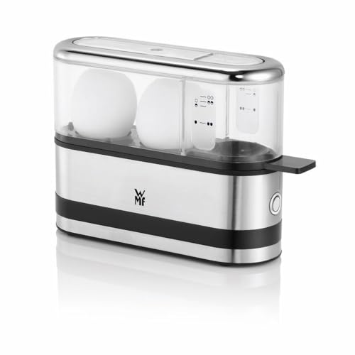 WMF Küchenminis Eierkocher aus Cromargan, kocht 1–2 Eier optimal weich, mittel oder hart, einfache Einstellung für optimal Ergebnisse, 250 W, Messbech