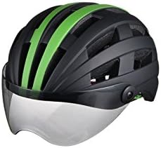 Cycling Helmet Adult Adjustable Bicycle Helmet with Detachable Magnetic Goggles One-Piece Riding Helmet(Black+Green) Sports Goods