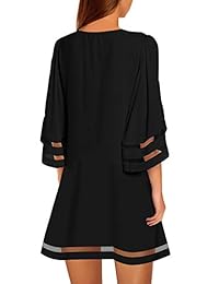 Vetinee Blusa de malla con mangas 3 4 para dama, cuello en V, informal, suelta