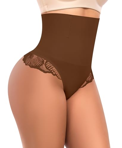 Werena Tummy Control Thong Shapewear for Women Seamless Shaping Underwear Body Shaper Panties Lace Panty Girdle(A4# Brown, X-Large) at Amazon