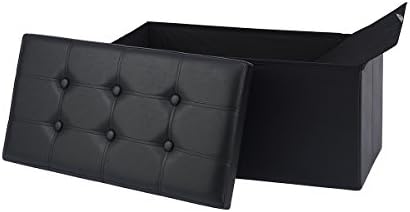 Folding Storage Ottoman Bench Black- Mykea 30 x 15 x 15 Inches（2017 New Design） Faux Leather Foldable Coffee Table Foot Rest Stool