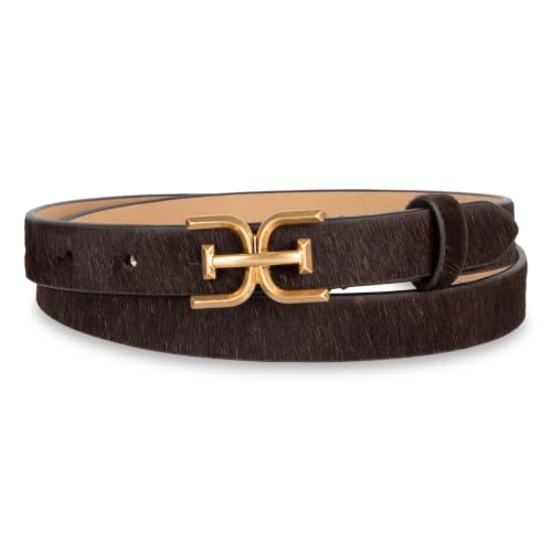 Sam Edelman Women's Skinny Double-E Plaque Sliding Loop Belt, Brown, X-Large at Amazon