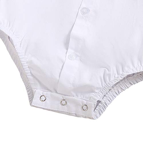 Baby Boys Gentleman Outfit Set, Infant Plain Shirt+Bowtie +Suspenders Pants for Toddler Casual Formal Wedding Birthday Party (White Long Sleeve Plain Black Pants, 6-9 Months)